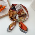 70cm Silk Square Scarf Orange Retro Architectural Print Neckerchief Headband for Women - 19 Palace Foliage Floral