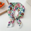 Floral print silk small square scarf, elegant neckerchief and stylish hair band accessory. - 20 Cloud Floral Bloom