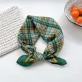 Cotton plaid small square scarf women spring summer fashion neckerchief headband decor - 25B Woven Plaid Green