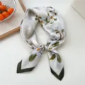 Silk square scarf with white floral print, elegant women neckerchief and hair band. - 21 White Begonia
