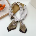 Chic floral satin square scarf for women, elegant neckerchief and hair band accessory. - 22 White Magnolia Y