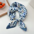 Blue and yellow printed silk square scarf, elegant neckerchief hair band accessory variant. - 23 Copper Coin Mirror Floral