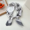 Elegant women black and white silk square scarf featuring bamboo leaf print for spring autumn. - 24 Bamboo Leaves