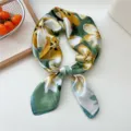 Green floral silk scarf for women, stylish square neckerchief, elegant hair band or head wrap. - 25 Elegant Green Floral
