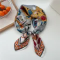 Chic silk square scarf with vintage carriage print and geometric block design for women. - 26 Showroom Baroque
