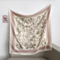 Elegant 90cm square silk scarf for women featuring botanical floral print and chic pink border. - Smoky Pink Brown Foliage RY-05