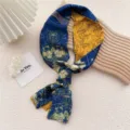 Élégante écharpe en soie étroite variante, long foulard twilly imprimé artistique bleu et jaune. - 17 Osmanthus Bleu Marine