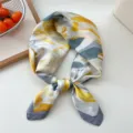 Silk square scarf, abstract geometric yellow and grey pattern, elegant neckerchief for women. - 29 Yellow Grey Buttercup
