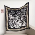 Elegant black and white floral silk square scarf, 90cm women fashion neckerchief and hair wrap. - Golden Thistle on Black RY-08
