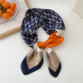 Silk square scarf with chic geometric H pattern, elegant neckerchief for women and girls. - 30 Navy Geometric H Pattern