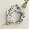 White polka dot silk scarf with pearl magnetic buckle, elegant neckerchief for women. - CXK006-Small Polka Dots White