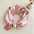 Silk scarf pink floral print with pearl magnetic buckle elegant accessory detail - CXK006-Pink Flower Bud
