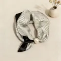 Elegant black and white striped triangular silk scarf with pearl detail, chic accessory for shirts. - CXK004-Stripes