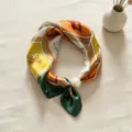Retro satin silk neck scarf with elegant geometric print and pearl buckle for women stylish wear. - Noble Equestrian