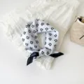 White silk square scarf with minimalist letter print chic elegant neckerchief for women - White