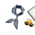 Blue white paisley print skinny silk scarf necklace with black bead summer fashion neckerchief - Paisley Polka Dot Navy Blue