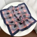 Cotton geometric square scarf, retro plaid design, versatile fashion accessory for women and men. - Berry Pink