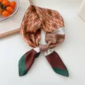 Orange silk square scarf for women, H letter geometric print stylish neckerchief hair band. - 31 Green Geometric H Pattern