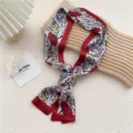 Foulard en soie étroit à imprimé floral chic femmes élégant ruban long pour blazer - 19 Floral E Rouge Vin