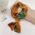 Foulard en soie étroit à double imprimé floral pour femme, bandeau chic et élégant pour le cou. - 20 Ligne Simple Fleur Sept Feuilles