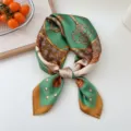 Retro green baroque print 70cm silk square scarf for women chic neckerchief hair band - 33 Green Chain Grid