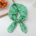 Green floral square scarf silk satin neckerchief stylish hair band cute variant item - 36 Green Half Grid Floral