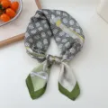 Chic green white patterned silk scarf square for women, elegant neck scarf and stylish hair band. - 37 Green White Rope Grid