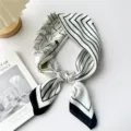 Chic black and white striped silk square scarf for women, elegant neckerchief and headband. - Black Floral Lines