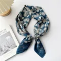 Blue paisley print square silk scarf, lightweight neckerchief for women spring and autumn wear. - Navy Sun Butterfly Paisley