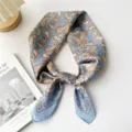 Blue paisley silk square scarf for women, elegant lightweight neckerchief and hair band. - Blue Sun Butterfly Paisley