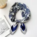 Blue and white paisley silk square scarf, elegant neckerchief and stylish hair band accessory. - Navy Blue Paisley