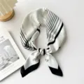 Black and white stripe small square silk scarf for women, elegant neckerchief and hair band. - Black FLOWER Pattern