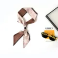 Chic paisley and polka dot silk ribbon scarf with black bead, versatile neckerchief. - Pink Brown Paisley Polka Dot