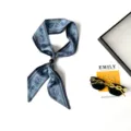 Blue paisley print skinny silk scarf with bead detail, elegant neckerchief accessory. - Large Paisley Haze Blue