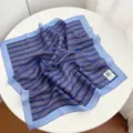 Blue orange striped cotton square scarf, versatile fashion neckerchief for women and daily wear. - Blue Striped