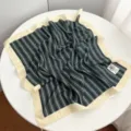 Classic black and green striped cotton square scarf, versatile elegant accessory for wear. - Black Striped