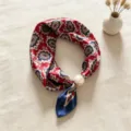 Retro paisley satin silk scarf with magnetic pearl buckle for women daily neck wear. - Persian Secret