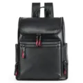 Zaino in vera pelle nera da uomo affari viaggio laptop scuola borsa con chiusure lampo - Nero