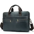 Men's leather business briefcase 14-inch laptop messenger bag in dark blue variant style. - Gray