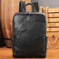 Zaino nero da uomo in vera pelle, borsa casual per affari scuola e laptop. - Nero