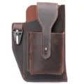 Genuine leather phone holster for men crazy horse leather waist bag tactical belt pouch - Coffee