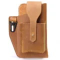 Men genuine leather phone holster brown crazy horse waist bag outdoor tactical pouch - Brown