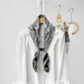 Elegant black and white map print silk scarf with magnetic clip for women daily commute. - CXK010 - City Lines