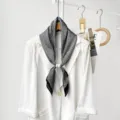 Chic black and white patterned silk neck scarf for women, elegant daily commuting style. - CXK010 - Black and White Texture