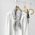 Minimalist grey paisley silk scarf with magnetic buckle, elegant women's neckerchief detail. - CXK010 - Small Paisley Grey