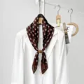 Chic brown polka dot silk scarf for women, elegant commuter neckerchief detail. - CXK010-Brown Polka Dots