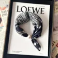 Black white grid polka dot silk scarf with magnetic pearl buckle stylish neck wrap variant - CXK007-Polka Dot Plaid Navy Blue