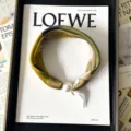 Magnetic pearl buckle silk scarf, green and yellow colorblock skinny neckerchief for women. - CXK007-Olive Green Serenity
