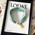 Silk scarf with pearl magnetic buckle, blue plaid neck scarf, elegant fashion accessory. - CXK007-Plaid Cyan