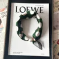 Green polka dot silk scarf with pearl magnetic clasp, stylish neckerchief for women. - CXK007-Green Polka Dots